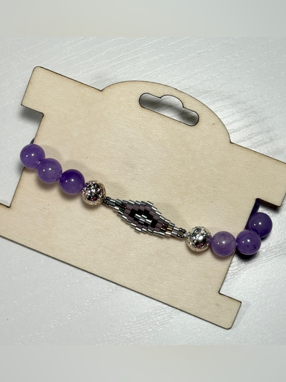 Handmade natural gemstone and seed beads bracelet